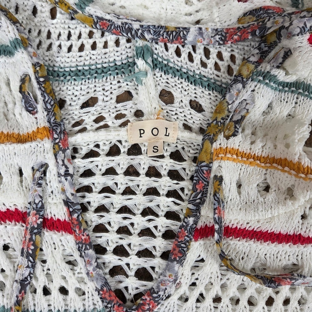 Anthropologie POL Crochet Knit Star Hoodie White Color Stripes Boho Hippie Small - Picture 2 of 11
